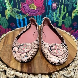 Tory Burch Pink Snakeskin Ballet Flats